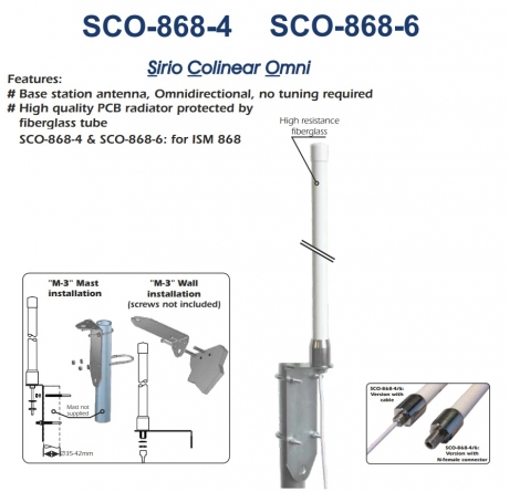 Антена SIRIO SCO-868-6 OMNI (868 МГц) ISM-868