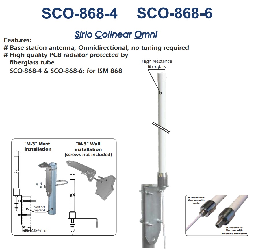 Антена SIRIO SCO-868-6 OMNI (868 МГц) ISM-868