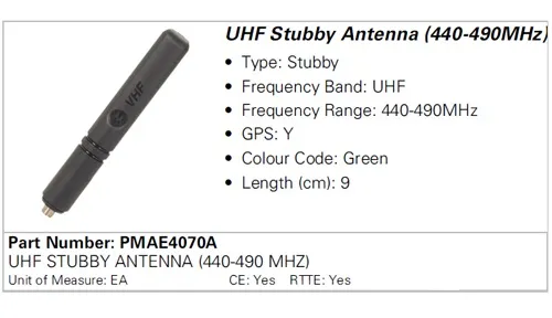 Антена Motorola PMAE4070A UHF (440–490 МГц), 9 см, для DP2000/DP3000/DP4000/R7
