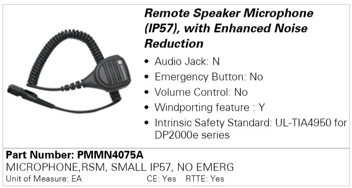 Виносний мікрофон-динамік (тангента) Motorola PMMN4075A для DP2400e/DP2600e