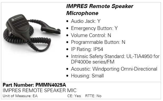 Виносний мікрофон-динамік Motorola PMMN4025A для DP4400/DP4600/DP4800
