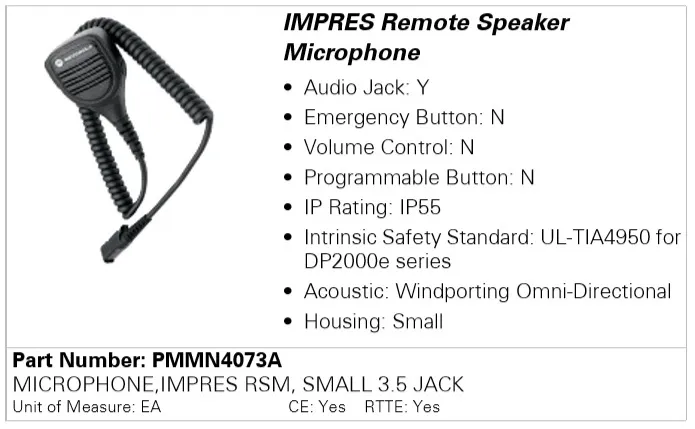 Виносний мікрофон-динамік (тангента) Motorola PMMN4073A для DP2400e/DP2600e