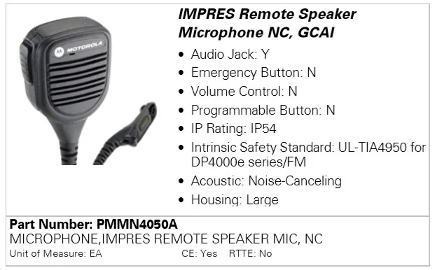 Виносний мікрофон-динамік Motorola PMMN4050A для DP4000/DP4000e
