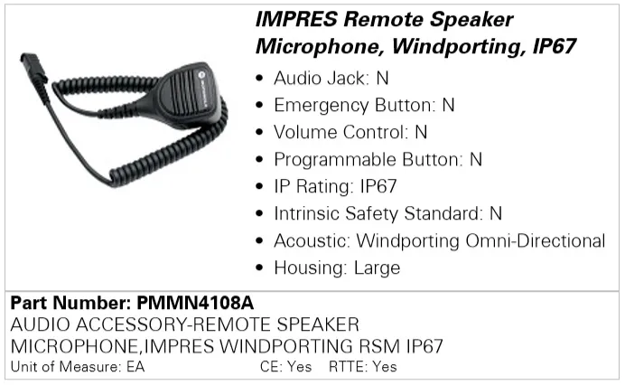 Виносний мікрофон-динамік (тангента) Motorola PMMN4108A для DP2400e/DP2600e
