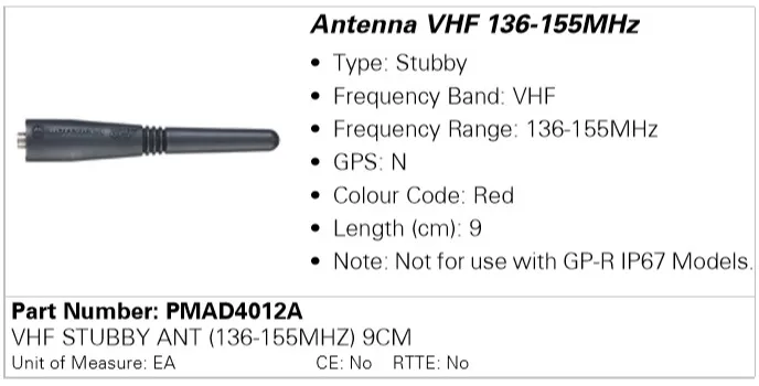 Антена для рацій Motorola PMAD4012A VHF (136–155 МГц)