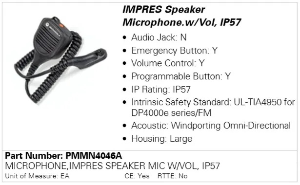 Виносний мікрофон-динамік Motorola PMMN4046A для DP4400/DP4600/DP4800