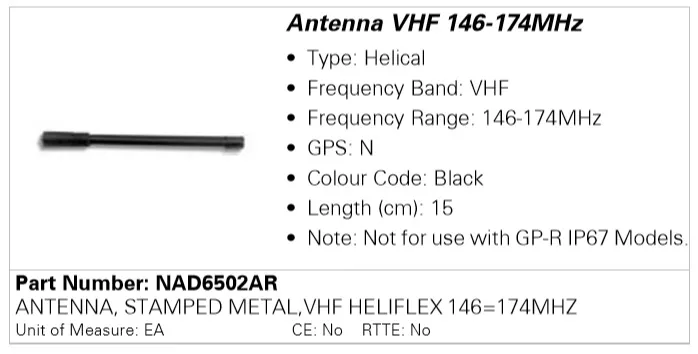 Антена для рацій Motorola NAD6502AR VHF (146–174 МГц)